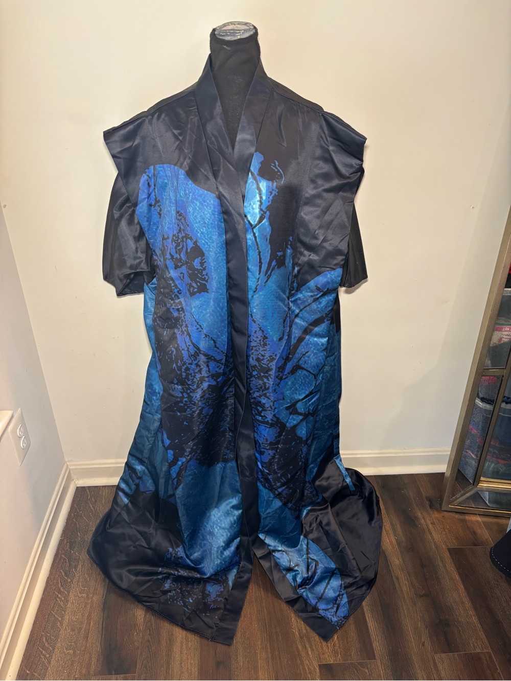 Xpluswear Silky Black and Blue Kimono Robe